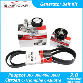 Baificar Brand New Generator Belt Kit Tensioner Pulley Idler Set For Peugeot 307 308 408 3008 Citroen C-Triomphe C-Quatre 2.0