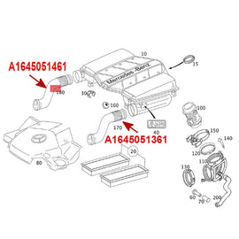 A1645051461 A1645051361 1645051361 1645051461 Mercedes Benz Air Intake Pipe